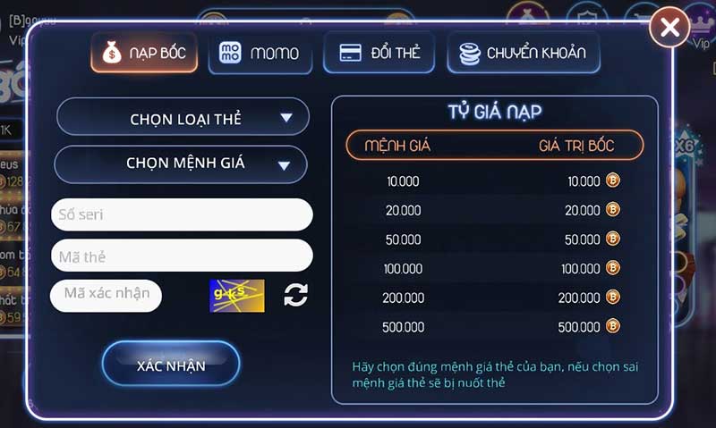 nạp tiền Bốc club