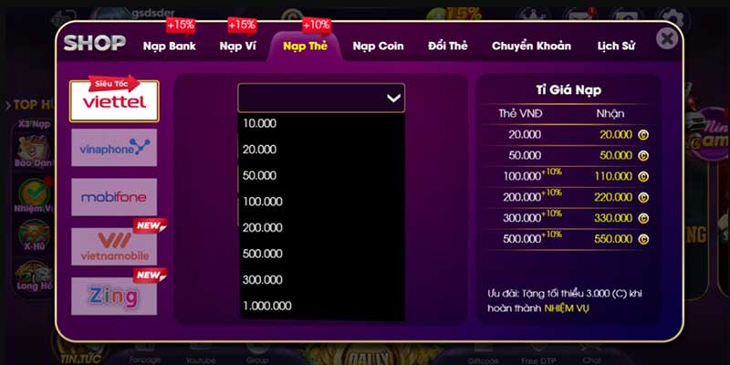 nạp tiền choang vip