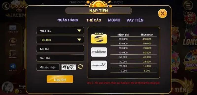 nạp tiền Go365 Vin