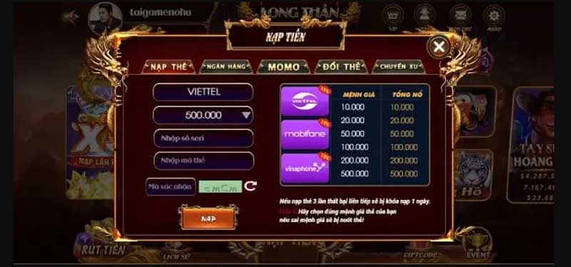 nạp tiền Long Thần