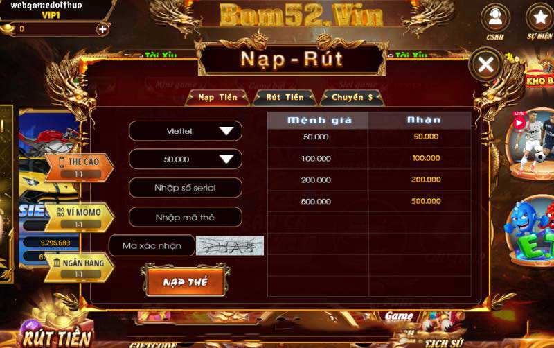 nạp rút tiền bom52