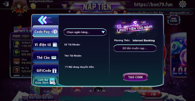 nạp rút tiền bon79 fun