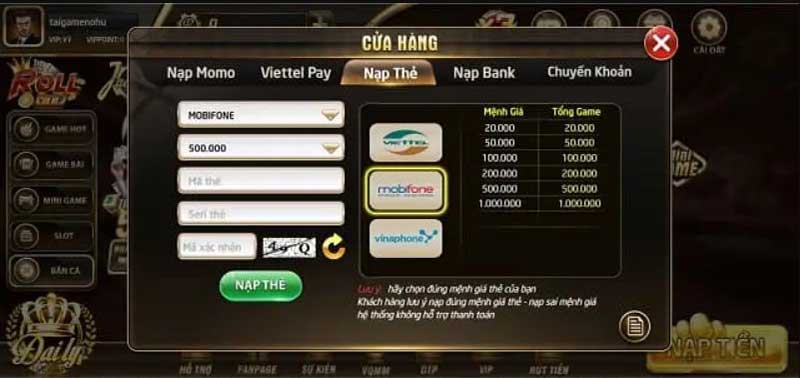 cách gửi tiền rollvip club