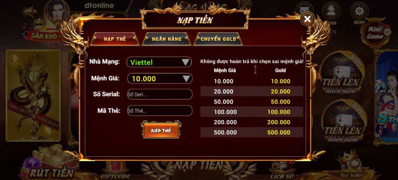 nạp tiền Rongvang Vin