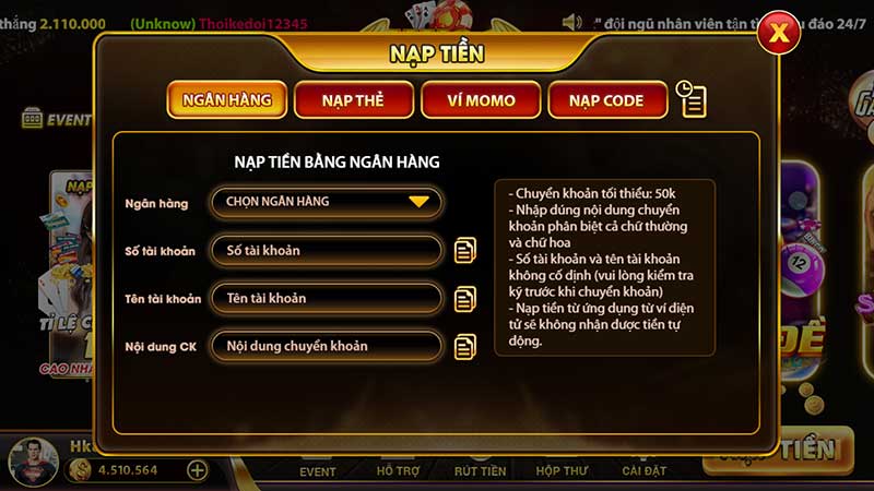 nạp tiền HK86 Club