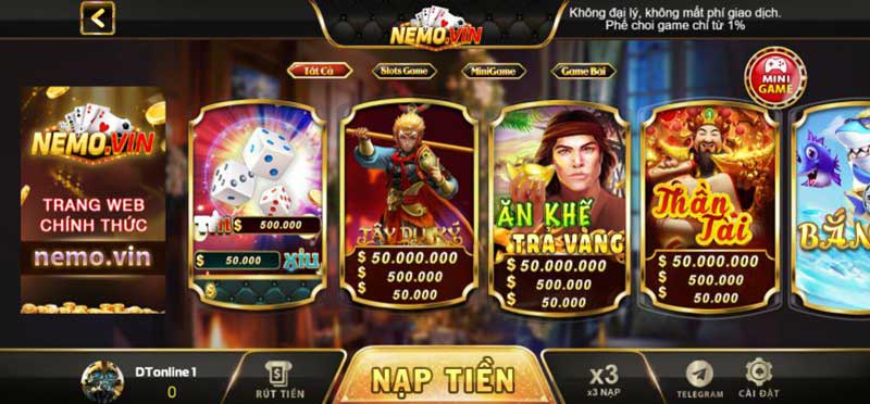 kho game slot của Nemo Vin