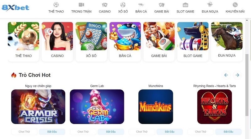 8XBET cung cấp nhiều dịch vụ giải trí 