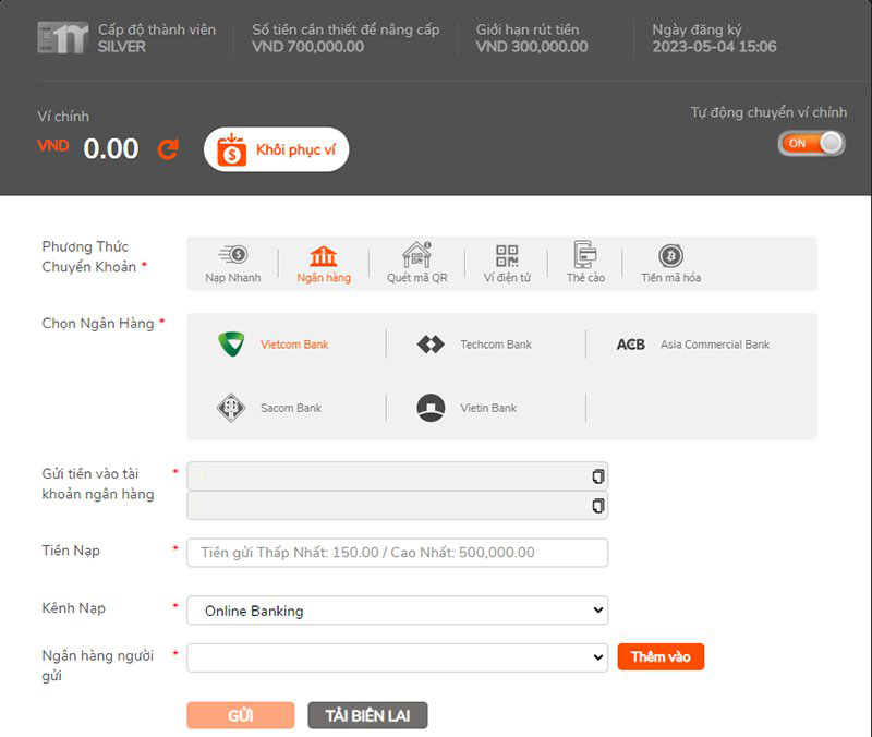 Nạp tiền qua ngân là phương thức an toàn, bảo mật nhất.