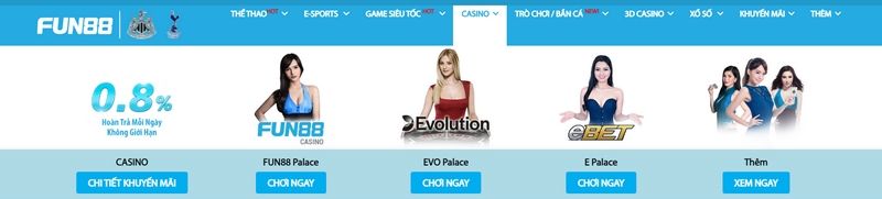 Sảnh game Tài xỉu Fun88 nổi bật